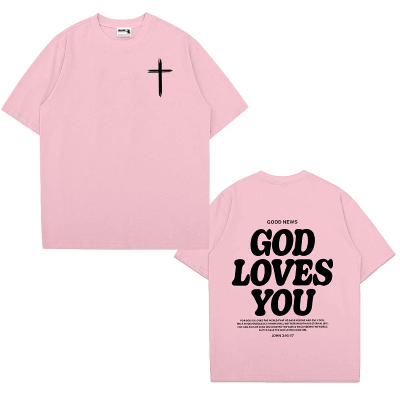 Christian Jesus Church Bible Verse God Loves You printed short sleeve T-shirts Fashion Oversized Casual Tops Unisex Streetwear