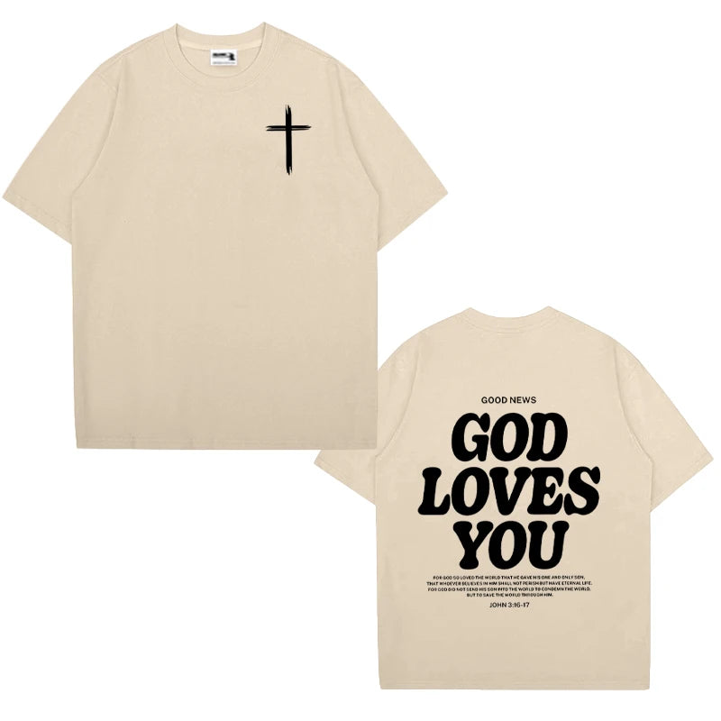 Christian Jesus Church Bible Verse God Loves You printed short sleeve T-shirts Fashion Oversized Casual Tops Unisex Streetwear