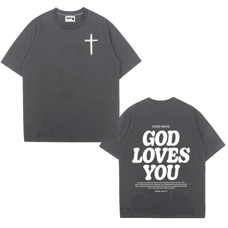 Christian Jesus Church Bible Verse God Loves You printed short sleeve T-shirts Fashion Oversized Casual Tops Unisex Streetwear