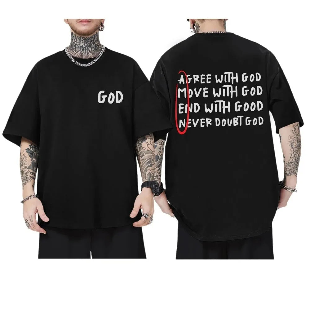 2024 Christian Shirts for Men Inspirational God Faith Jesus Shirt Vintage Oversized Graphic T-Shirts Agree with God Tops
