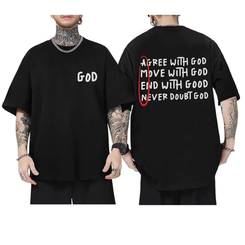 2024 Christian Shirts for Men Inspirational God Faith Jesus Shirt Vintage Oversized Graphic T-Shirts Agree with God Tops