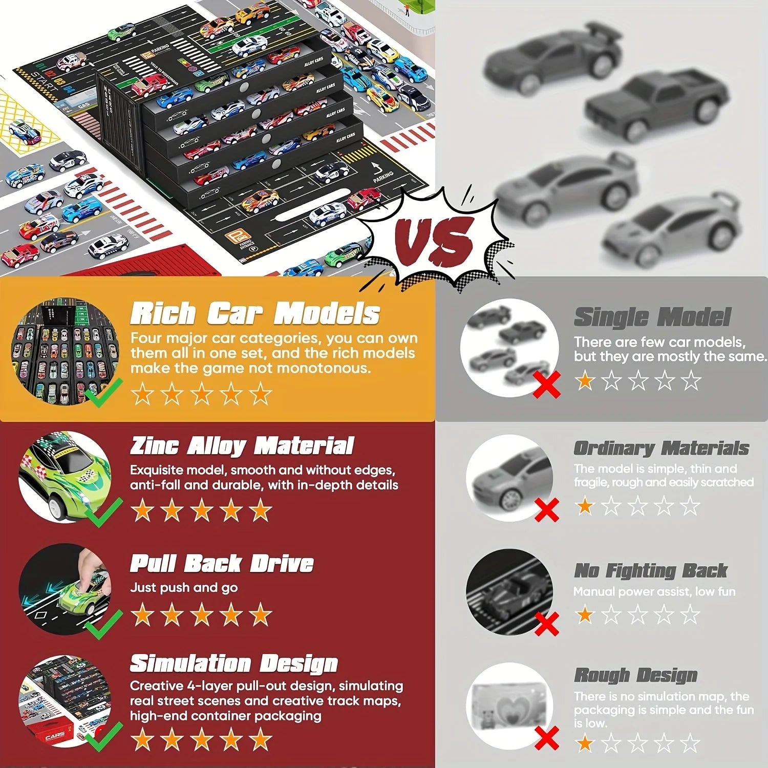 48pcs toy cars, model toy cars, toy cars with storage boxes, regenerative function, Valentine's Day, surprise birthday gifts