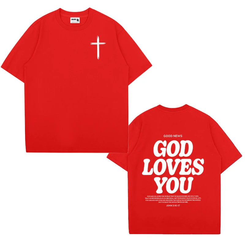 Christian Jesus Church Bible Verse God Loves You printed short sleeve T-shirts Fashion Oversized Casual Tops Unisex Streetwear