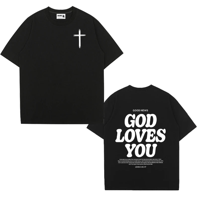 Christian Jesus Church Bible Verse God Loves You printed short sleeve T-shirts Fashion Oversized Casual Tops Unisex Streetwear