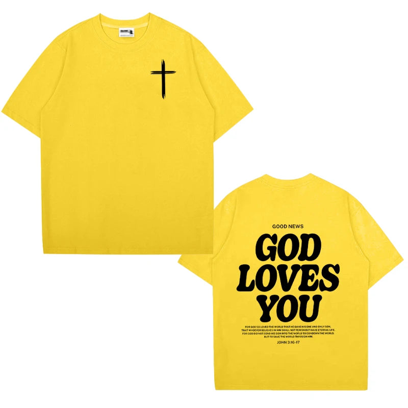 Christian Jesus Church Bible Verse God Loves You printed short sleeve T-shirts Fashion Oversized Casual Tops Unisex Streetwear