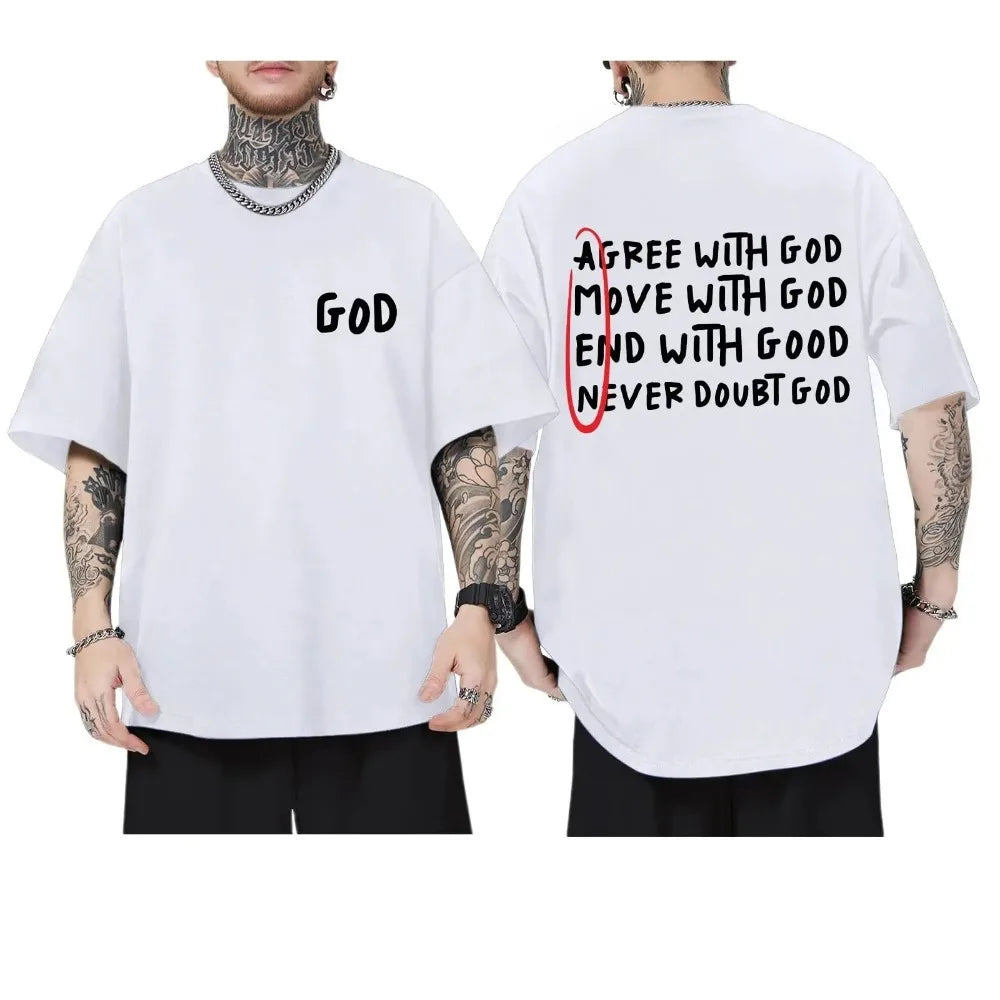 2024 Christian Shirts for Men Inspirational God Faith Jesus Shirt Vintage Oversized Graphic T-Shirts Agree with God Tops