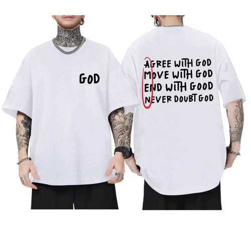 2024 Christian Shirts for Men Inspirational God Faith Jesus Shirt Vintage Oversized Graphic T-Shirts Agree with God Tops