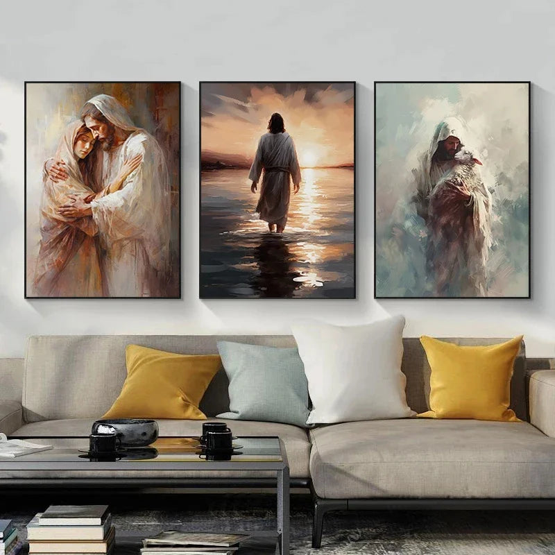 Jesus Lion on Walk Water Christianity Posters Wall Art Pictures Canvas Painting Living Room Bedroom Home Decor Religious Gifts