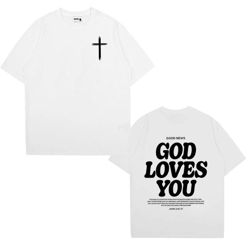 Christian Jesus Church Bible Verse God Loves You printed short sleeve T-shirts Fashion Oversized Casual Tops Unisex Streetwear