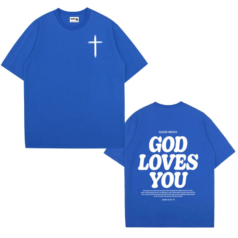 Christian Jesus Church Bible Verse God Loves You printed short sleeve T-shirts Fashion Oversized Casual Tops Unisex Streetwear