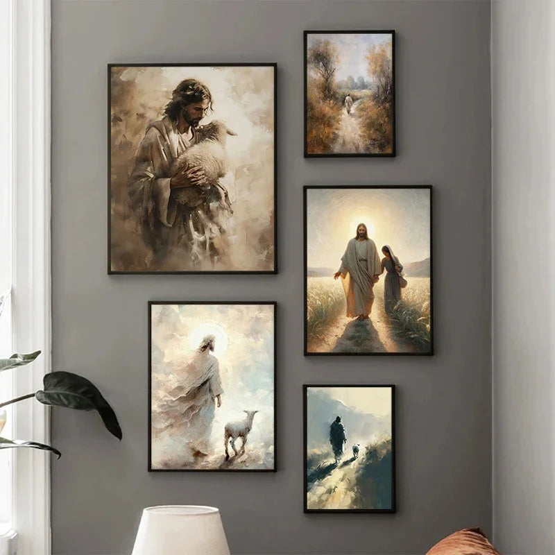 Jesus Lion on Walk Water Christianity Posters Wall Art Pictures Canvas Painting Living Room Bedroom Home Decor Religious Gifts