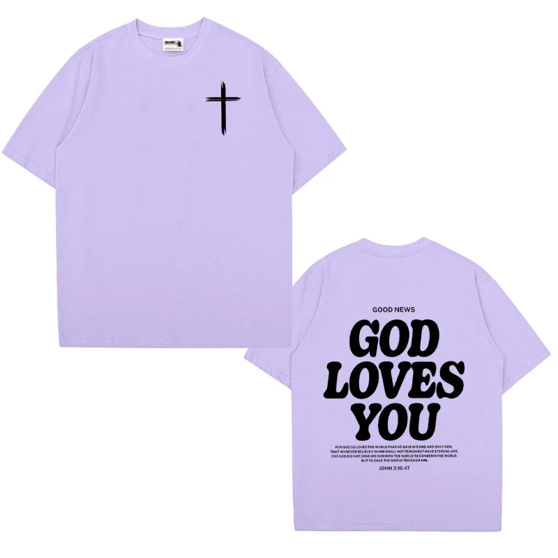 Christian Jesus Church Bible Verse God Loves You printed short sleeve T-shirts Fashion Oversized Casual Tops Unisex Streetwear
